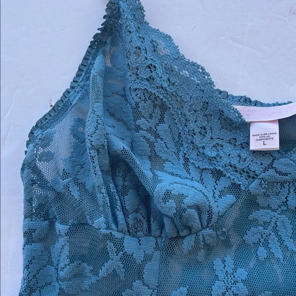 Y2K Victoria’s Secret Lace Mini Dress Naked Blue Bridal Slip L Chamise Teddy Hot - Picture 7 of 17